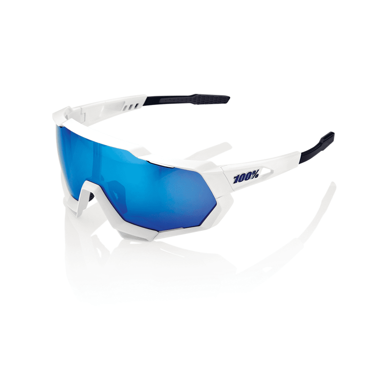 100% SPEEDTRAP Solbriller - Matte White HiPER Blue Multilayer Mirror