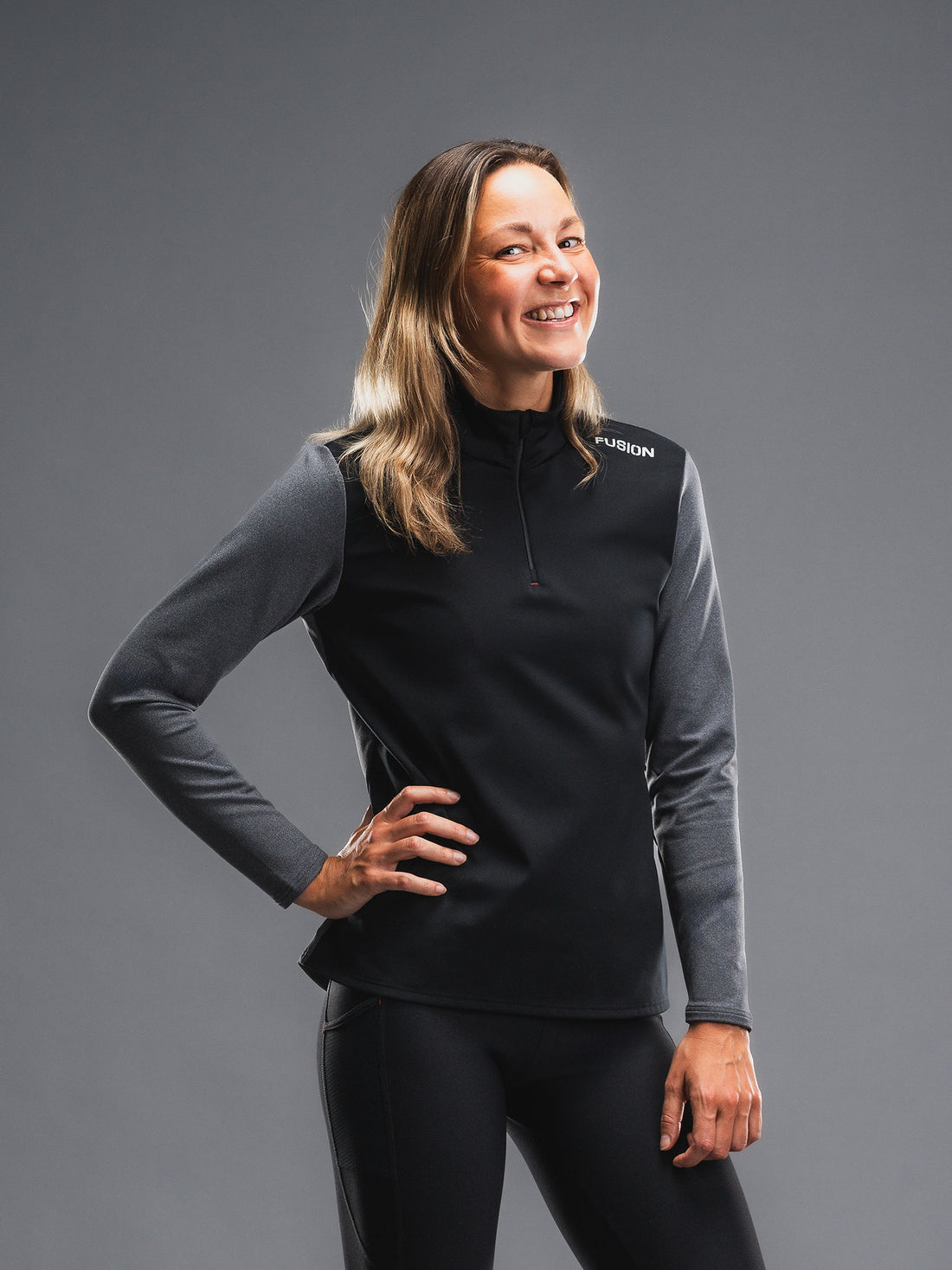 FUSION WOMENS TEMPO! Shield Zip Neck Løbetrøje